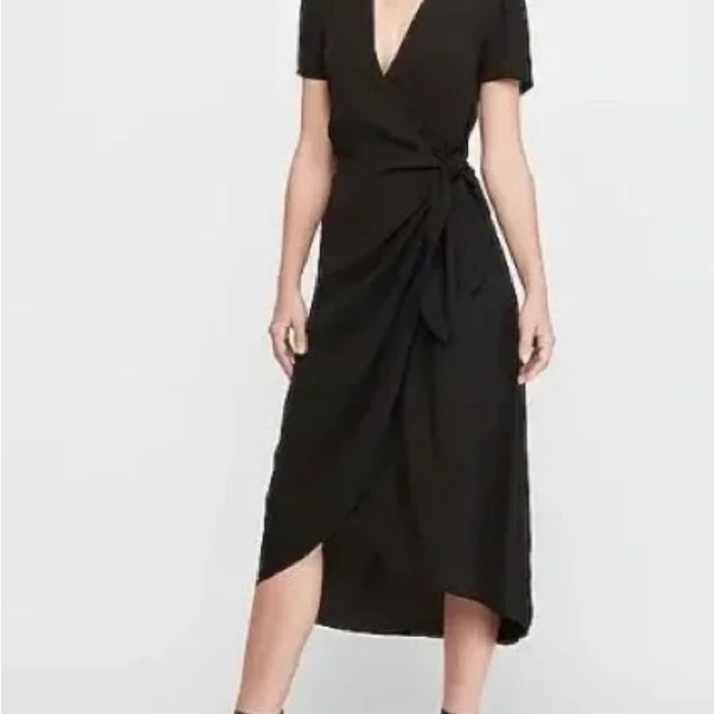 Express Black Asymmetrical Wrap Dress with V-Neck